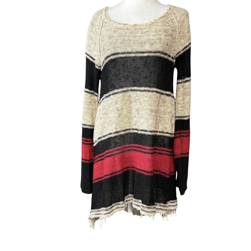 Free People Sweater Dress Womens M Multicolor Striped Knit Scoop Neck Boho